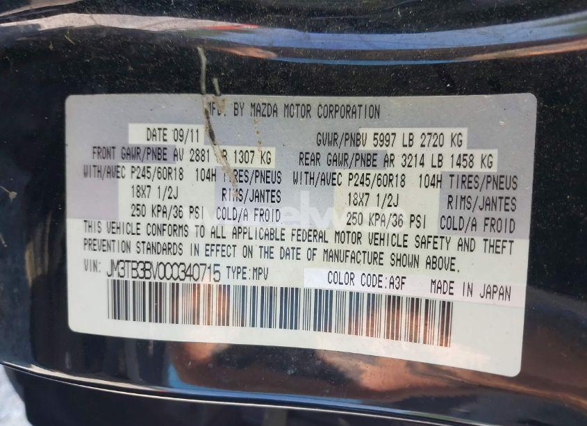 Photo 9 of 2012 Mazda Cx-9 SPORT (VIN JM3TB3BV0C0340715)