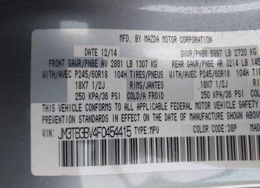 Photo 9 of 2015 Mazda Cx-9 SPORT (VIN JM3TB3BV4F0454415)