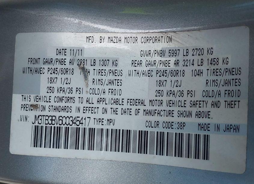 Photo 9 of 2012 Mazda Cx-9 SPORT (VIN JM3TB3BV6C0345417)