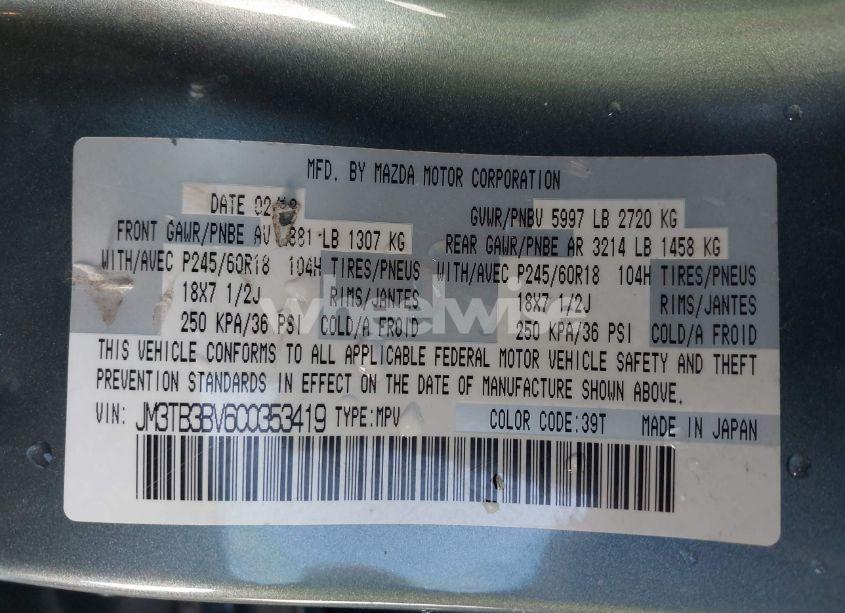 Photo 9 of 2012 Mazda Cx-9 SPORT (VIN JM3TB3BV6C0353419)