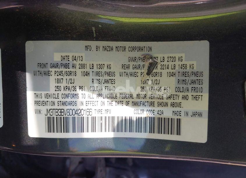 Photo 9 of 2013 Mazda Cx-9 SPORT (VIN JM3TB3BV8D0420166)