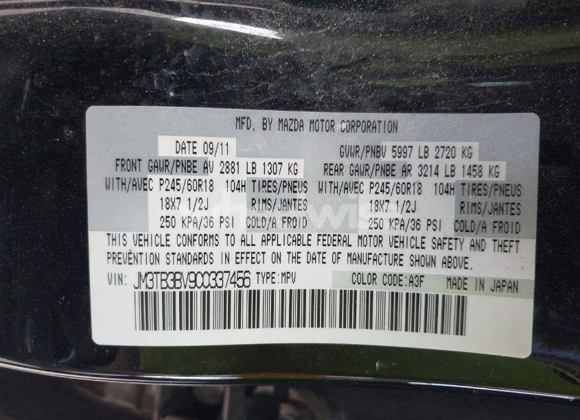 Photo 9 of 2012 Mazda Cx-9 SPORT (VIN JM3TB3BV9C0337456)