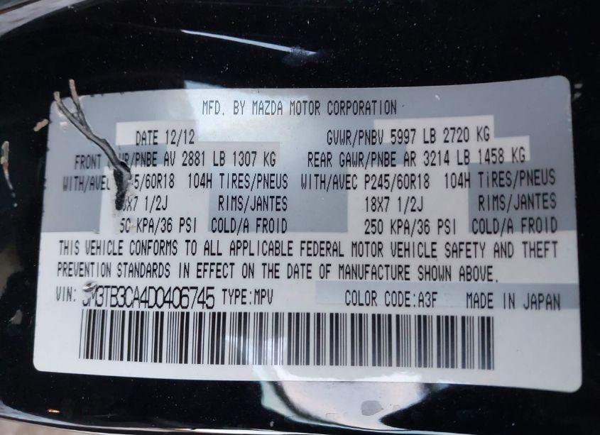 Photo 9 of 2013 Mazda Cx-9 TOURING (VIN JM3TB3CA4D0406745)