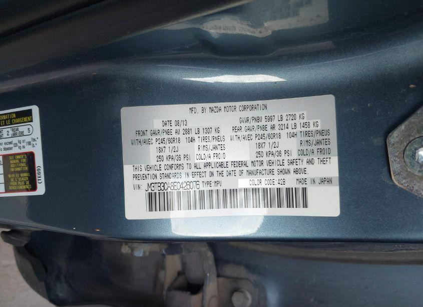 Photo 9 of 2014 Mazda Cx-9 TOURING (VIN JM3TB3CA8E0426076)