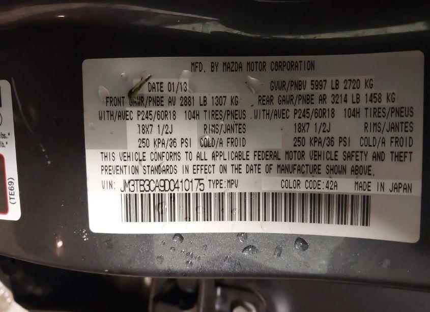 Photo 9 of 2013 Mazda Cx-9 TOURING (VIN JM3TB3CA9D0410175)