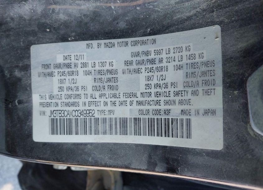 Photo 9 of 2012 Mazda Cx-9 TOURING (VIN JM3TB3CAXC0349952)