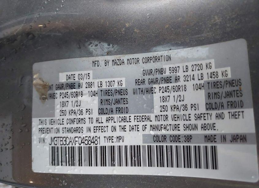 Photo 9 of 2015 Mazda Cx-9 TOURING (VIN JM3TB3CAXF0458481)
