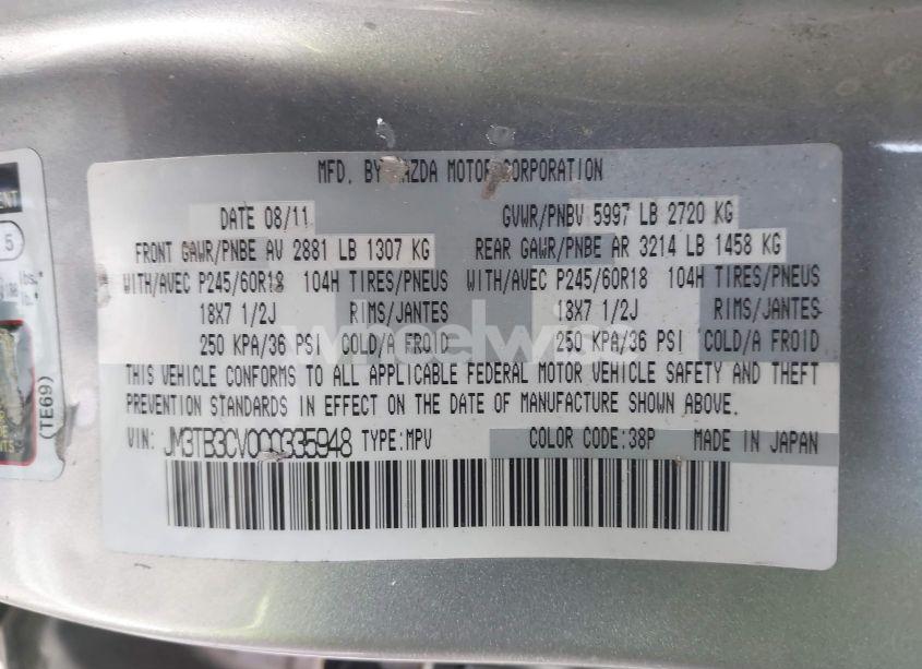 Photo 9 of 2012 Mazda Cx-9 TOURING (VIN JM3TB3CV0C0335948)