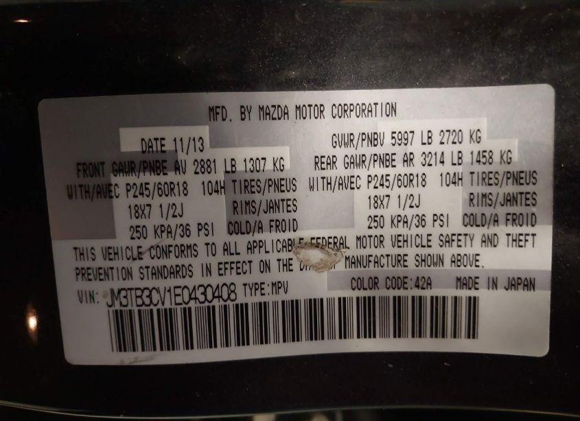 Photo 9 of 2014 Mazda Cx-9 TOURING (VIN JM3TB3CV1E0430408)