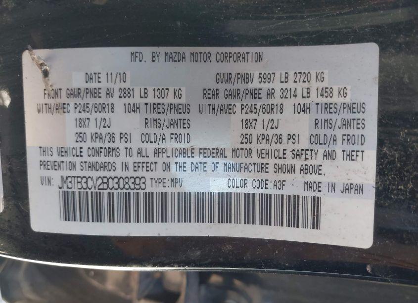 Photo 9 of 2011 Mazda Cx-9 TOURING (VIN JM3TB3CV2B0308393)