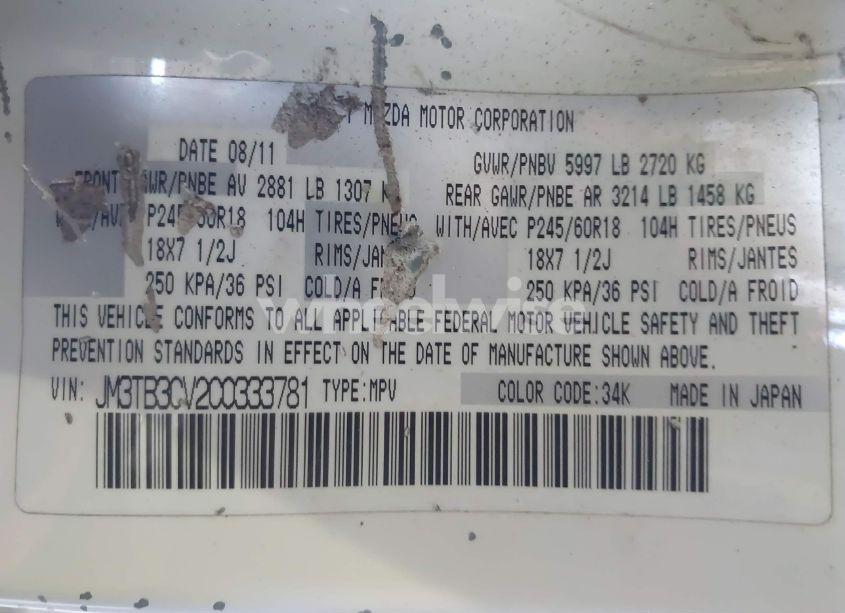 Photo 9 of 2012 Mazda Cx-9 TOURING (VIN JM3TB3CV2C0333781)