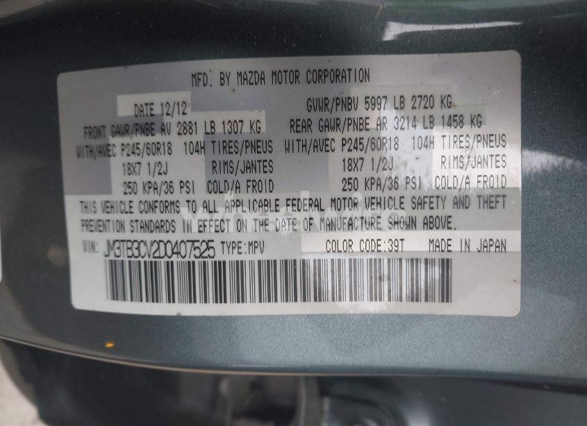 Photo 9 of 2013 Mazda Cx-9 TOURING (VIN JM3TB3CV2D0407525)