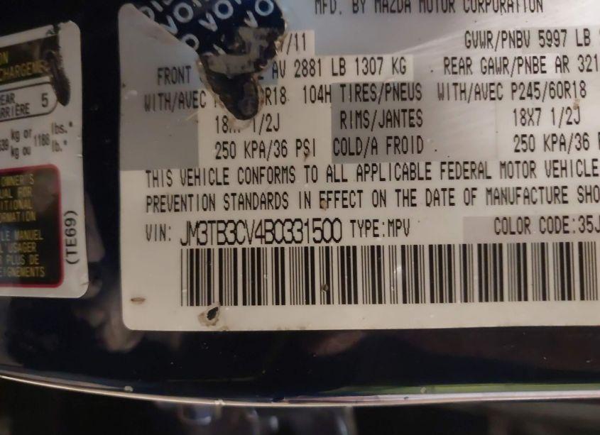 Photo 9 of 2011 Mazda Cx-9 TOURING (VIN JM3TB3CV4B0331500)