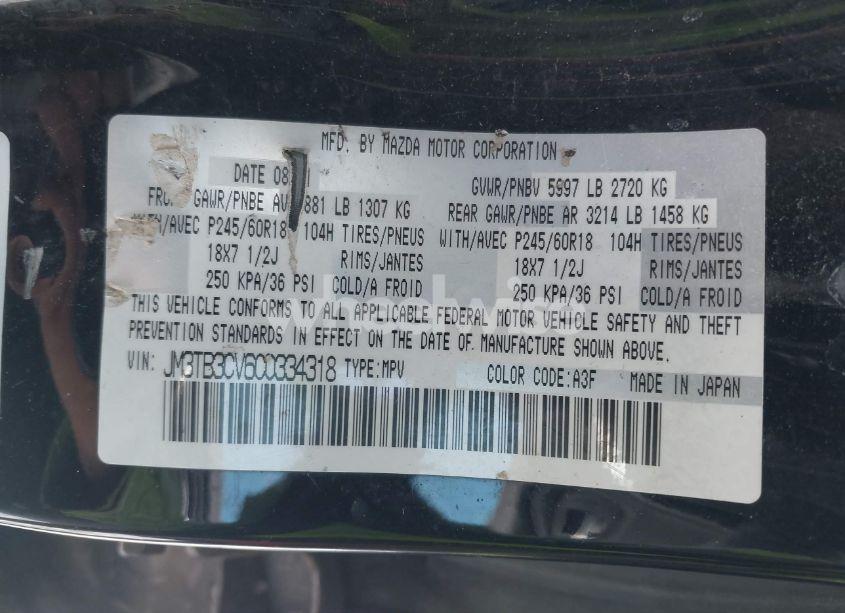 Photo 9 of 2012 Mazda Cx-9 TOURING (VIN JM3TB3CV6C0334318)