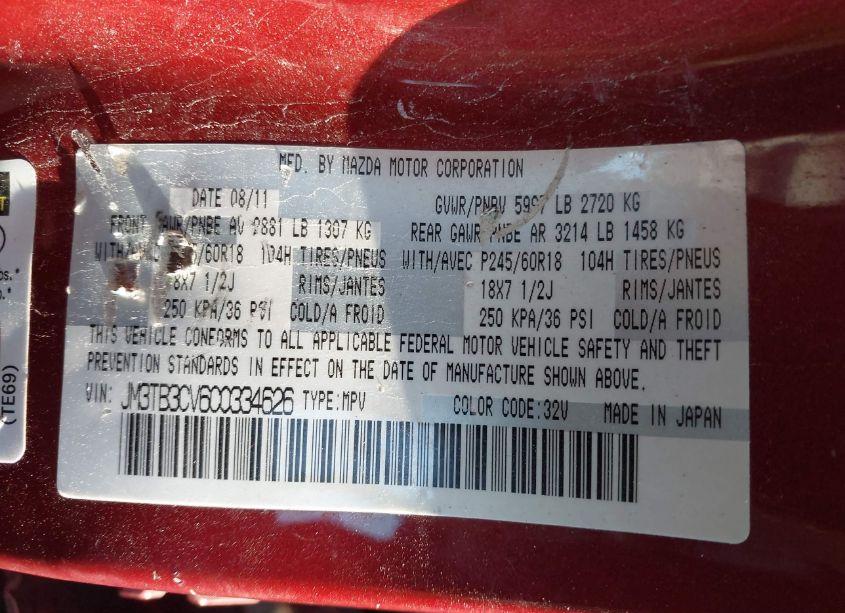 Photo 9 of 2012 Mazda Cx-9 TOURING (VIN JM3TB3CV6C0334626)