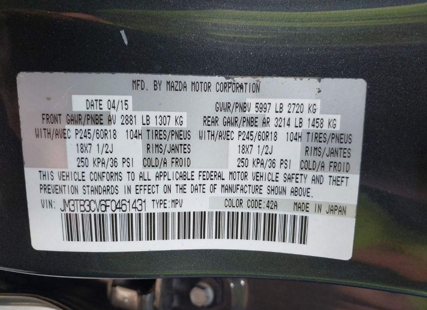 Photo 9 of 2015 Mazda Cx-9 TOURING (VIN JM3TB3CV6F0461431)