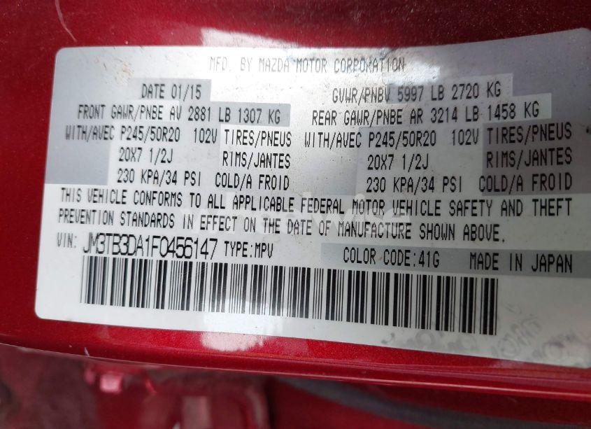 Photo 9 of 2015 Mazda Cx-9 GRAND TOURING (VIN JM3TB3DA1F0456147)