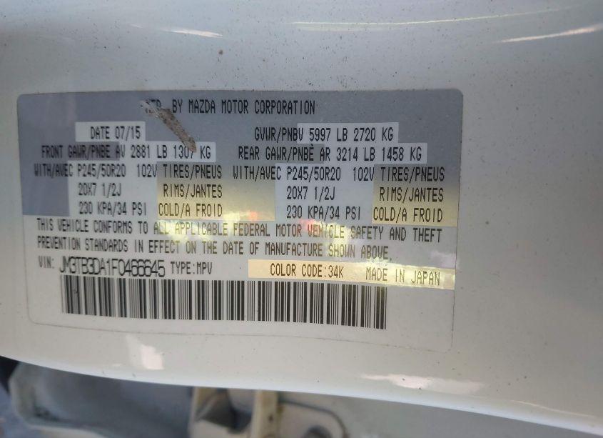 Photo 9 of 2015 Mazda Cx-9 GRAND TOURING (VIN JM3TB3DA1F0466645)