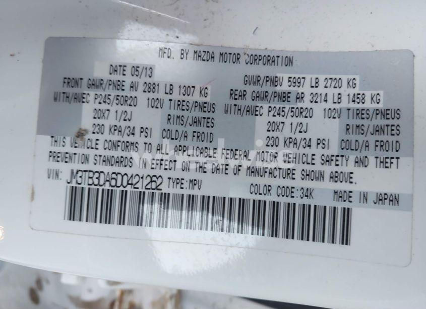 Photo 9 of 2013 Mazda Cx-9 GRAND TOURING (VIN JM3TB3DA6D0421262)