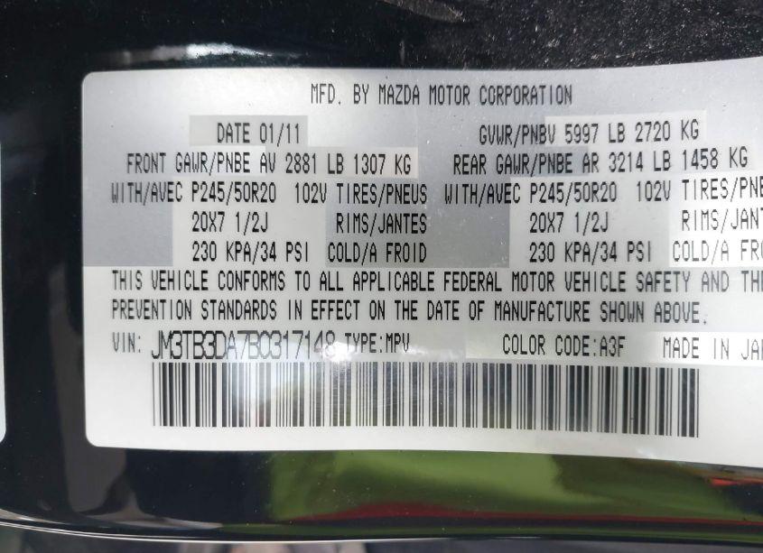 Photo 9 of 2011 Mazda Cx-9 GRAND TOURING (VIN JM3TB3DA7B0317148)