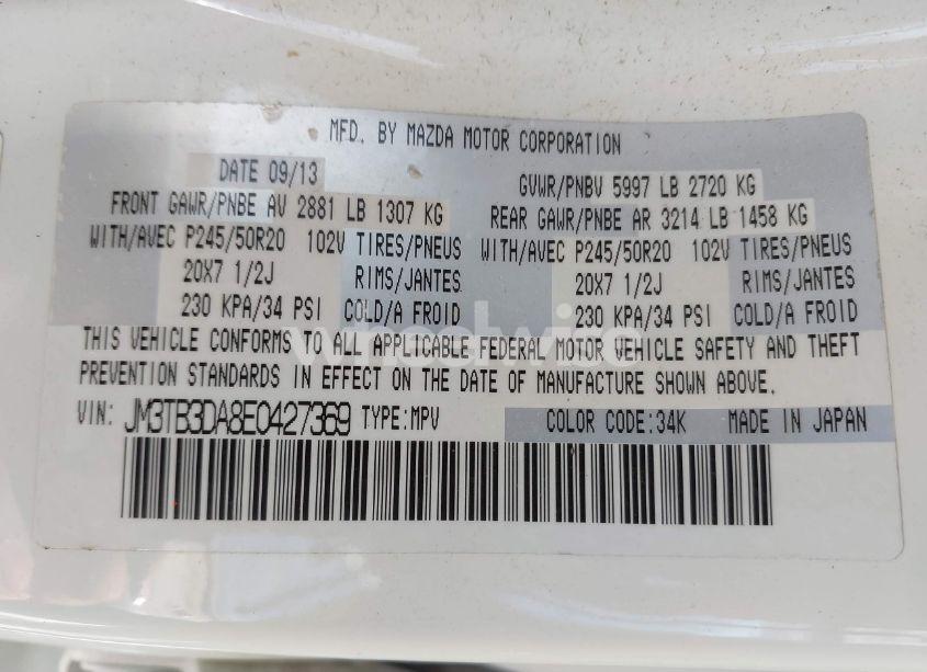 Photo 9 of 2014 Mazda Cx-9 GRAND TOURING (VIN JM3TB3DA8E0427369)