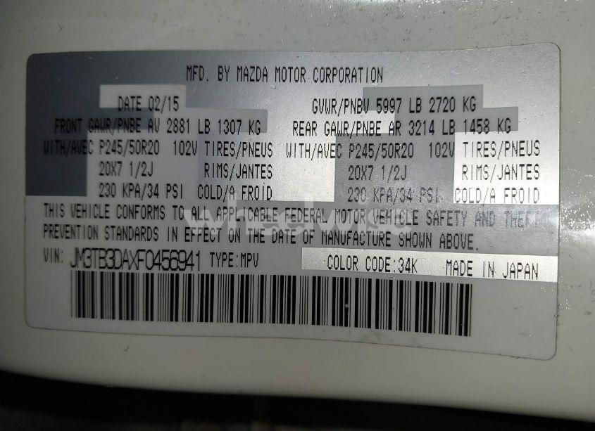 Photo 9 of 2015 Mazda Cx-9 GRAND TOURING (VIN JM3TB3DAXF0456941)