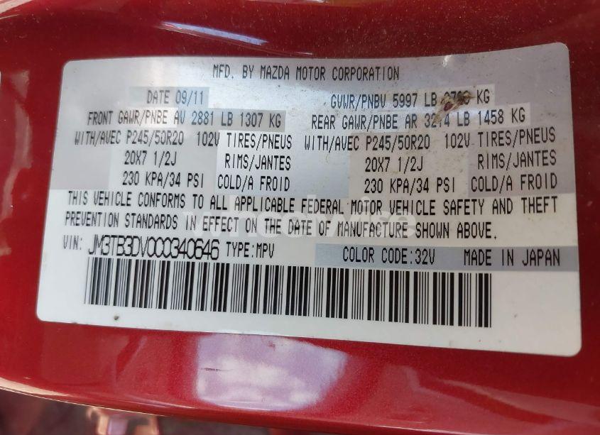 Photo 9 of 2012 Mazda Cx-9 GRAND TOURING (VIN JM3TB3DV0C0340646)