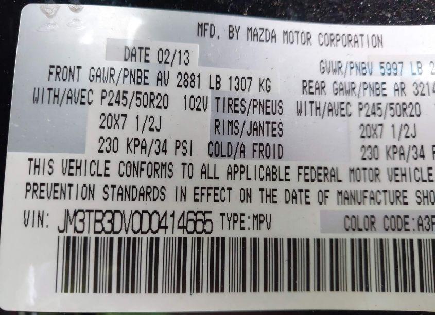 Photo 9 of 2013 Mazda Cx-9 GRAND TOURING (VIN JM3TB3DV0D0414665)