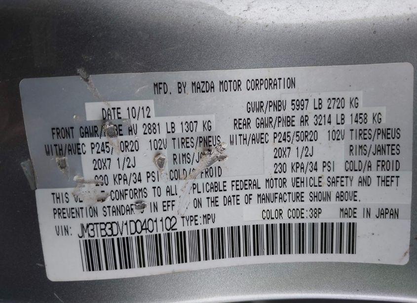 Photo 9 of 2013 Mazda Cx-9 GRAND TOURING (VIN JM3TB3DV1D0401102)