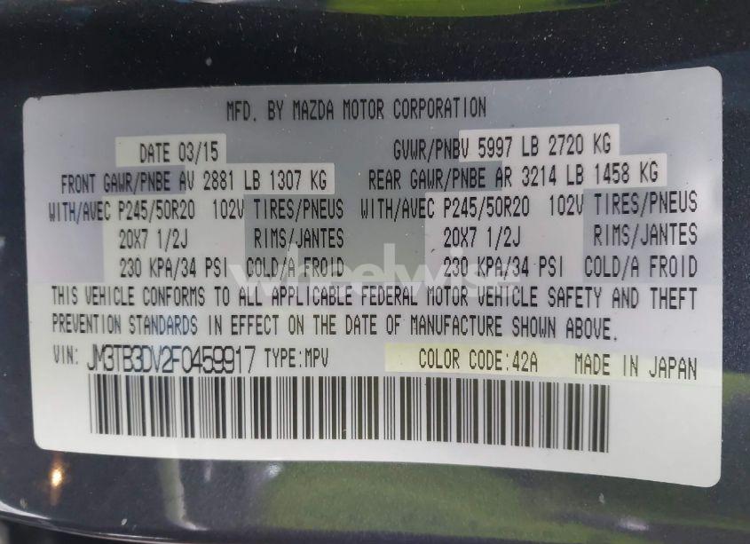 Photo 9 of 2015 Mazda Cx-9 GRAND TOURING (VIN JM3TB3DV2F0459917)