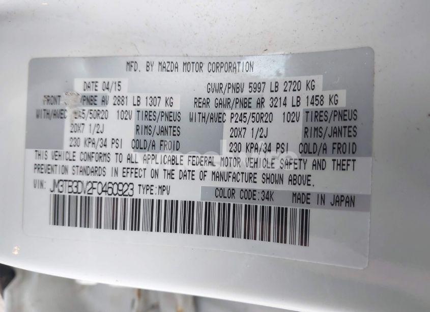 Photo 9 of 2015 Mazda Cx-9 GRAND TOURING (VIN JM3TB3DV2F0460923)