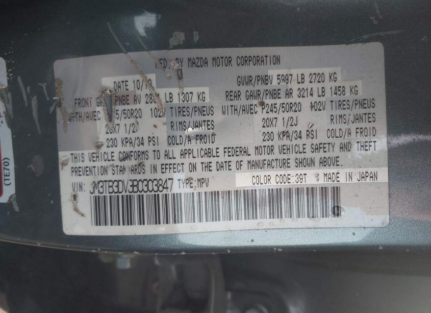 Photo 9 of 2011 Mazda Cx-9 GRAND TOURING (VIN JM3TB3DV3B0303847)