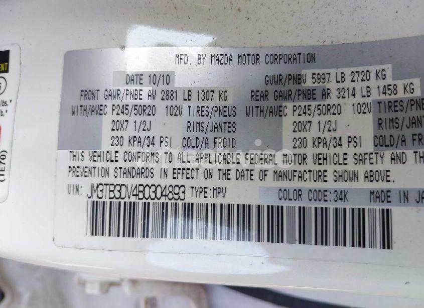 Photo 9 of 2011 Mazda Cx-9 GRAND TOURING (VIN JM3TB3DV4B0304893)