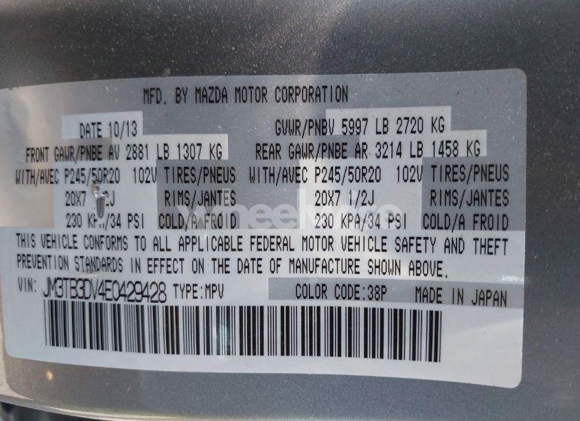 Photo 9 of 2014 Mazda Cx-9 GRAND TOURING (VIN JM3TB3DV4E0429428)