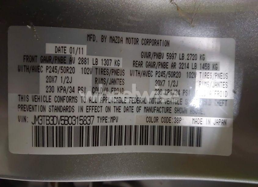 Photo 9 of 2011 Mazda Cx-9 GRAND TOURING (VIN JM3TB3DV5B0315837)