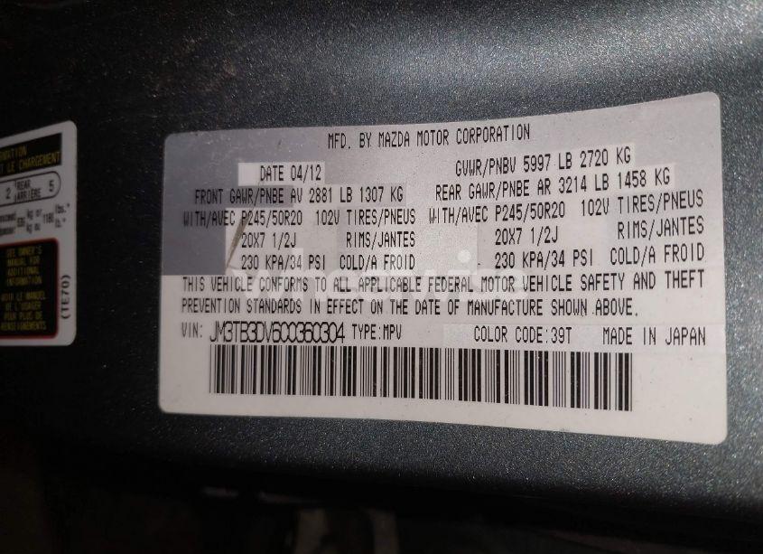 Photo 9 of 2012 Mazda Cx-9 GRAND TOURING (VIN JM3TB3DV6C0360304)