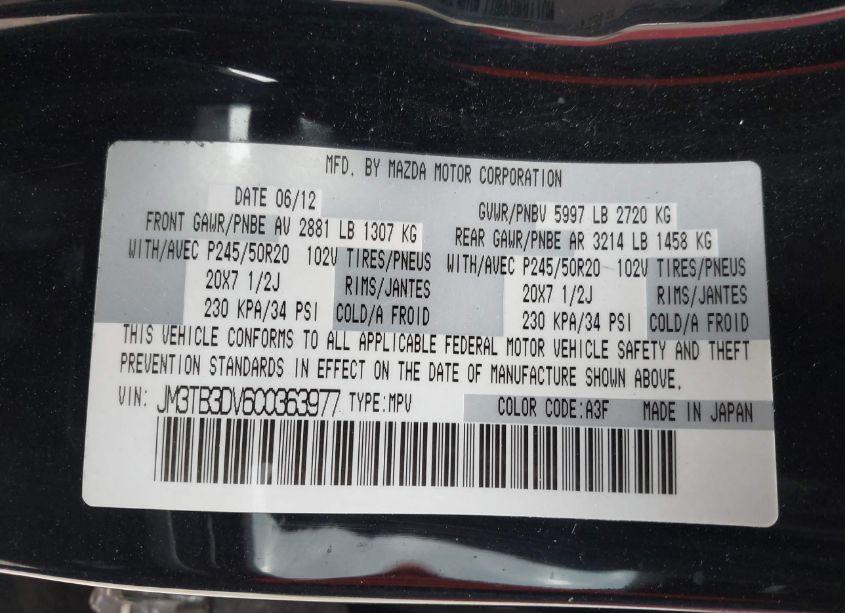 Photo 9 of 2012 Mazda Cx-9 GRAND TOURING (VIN JM3TB3DV6C0363977)