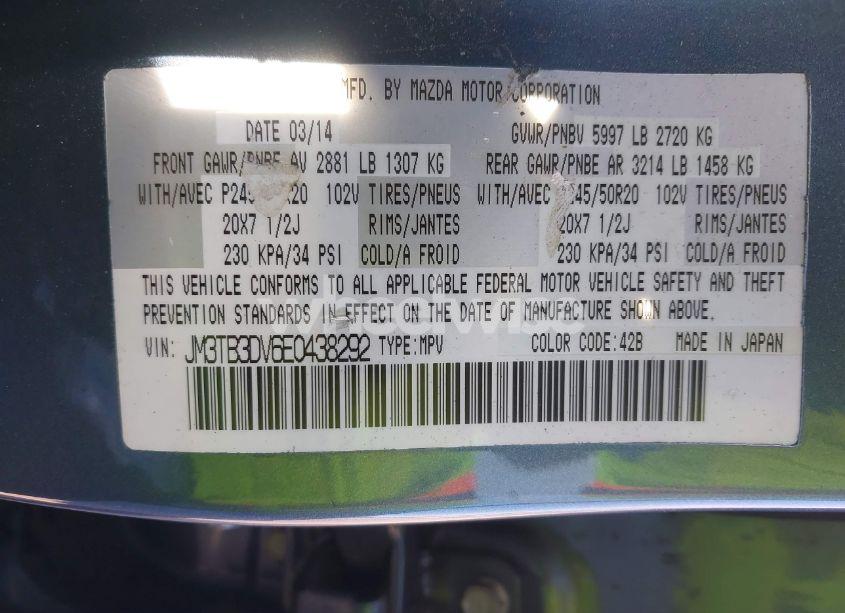 Photo 9 of 2014 Mazda Cx-9 GRAND TOURING (VIN JM3TB3DV6E0438292)