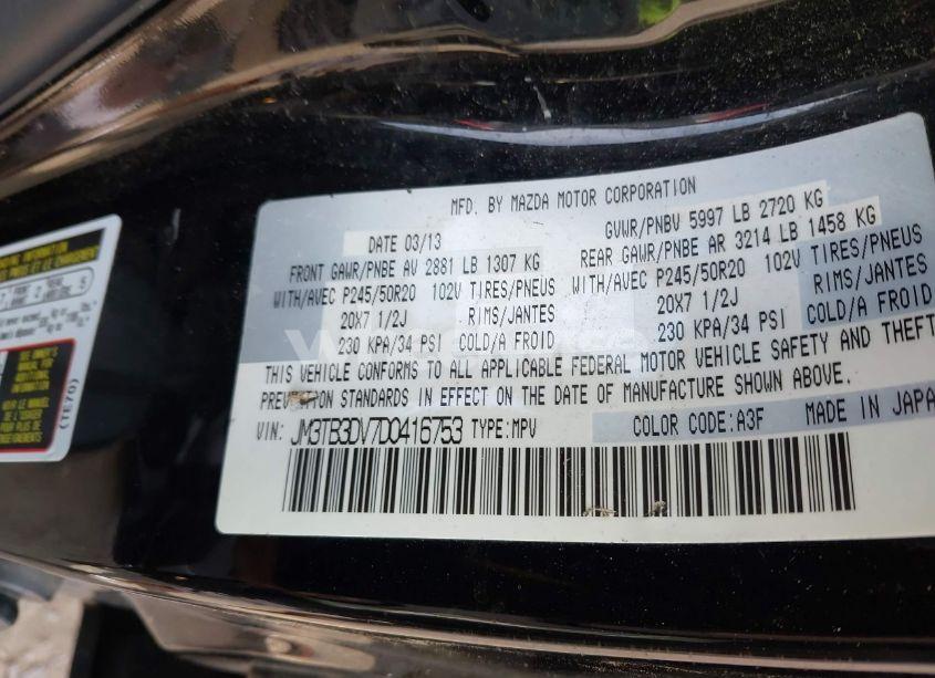 Photo 9 of 2013 Mazda Cx-9 GRAND TOURING (VIN JM3TB3DV7D0416753)