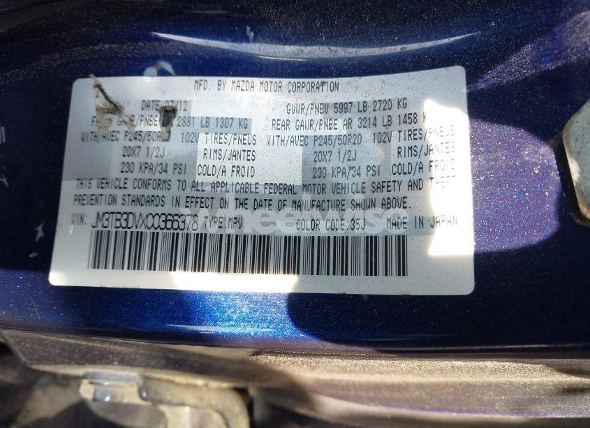 Photo 9 of 2012 Mazda Cx-9 GRAND TOURING (VIN JM3TB3DVXC0366378)