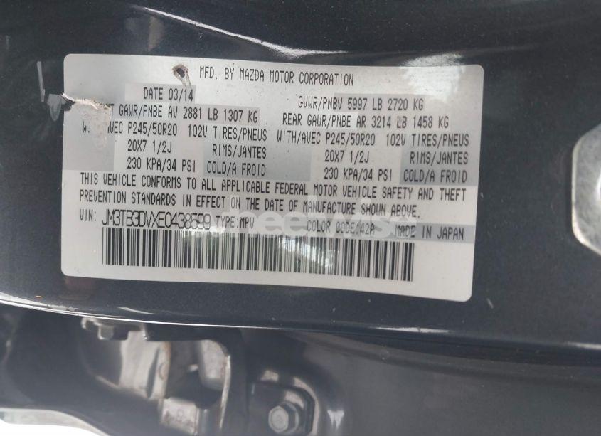 Photo 9 of 2014 Mazda Cx-9 GRAND TOURING (VIN JM3TB3DVXE0438599)