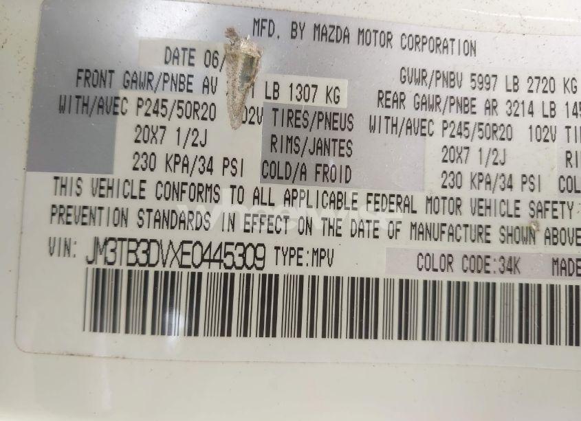 Photo 9 of 2014 Mazda Cx-9 GRAND TOURING (VIN JM3TB3DVXE0445309)