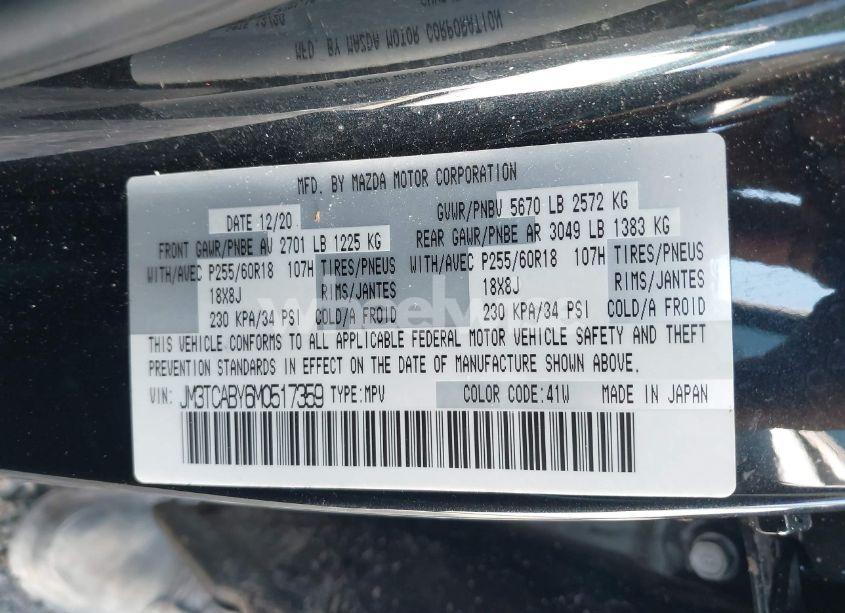 Photo 9 of 2021 Mazda Cx-9 SPORT (VIN JM3TCABY6M0517359)