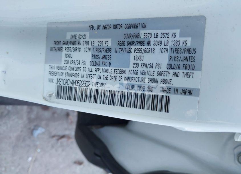 Photo 9 of 2021 Mazda Cx-9 TOURING (VIN JM3TCACY4M0522302)