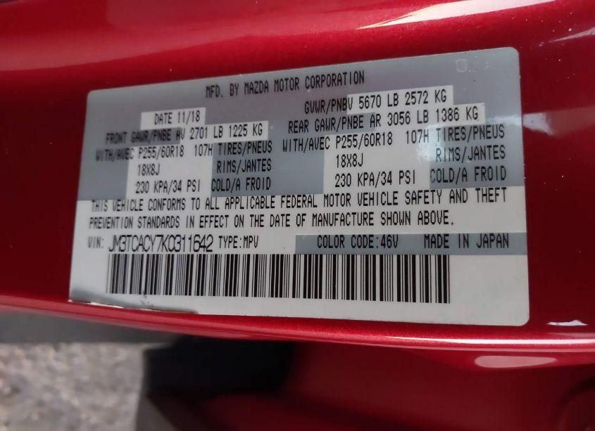 Photo 9 of 2019 Mazda Cx-9 TOURING (VIN JM3TCACY7K0311642)