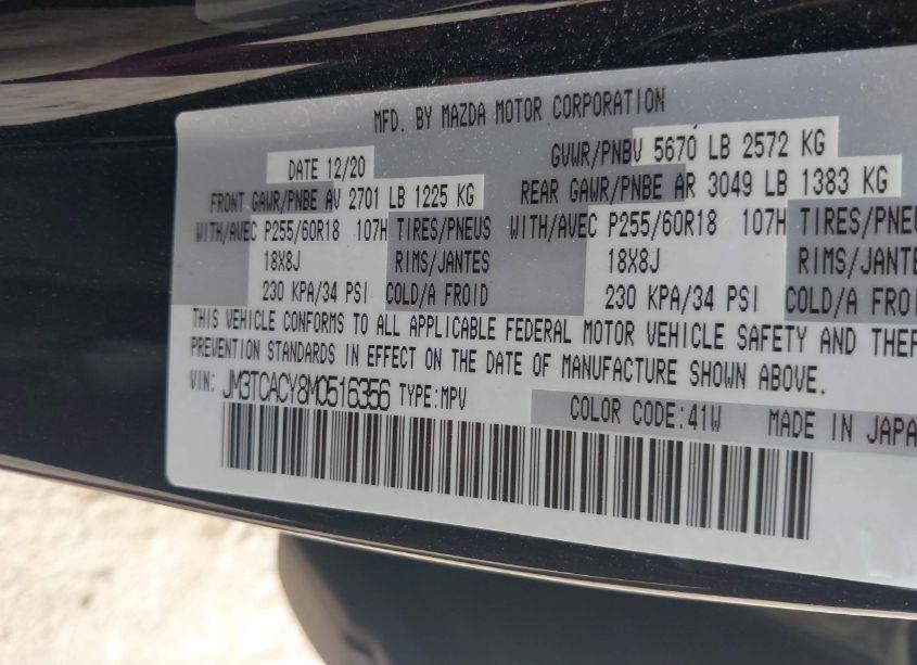 Photo 9 of 2021 Mazda Cx-9 TOURING (VIN JM3TCACY8M0516356)