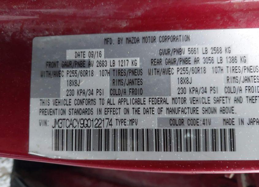 Photo 9 of 2016 Mazda Cx-9 TOURING (VIN JM3TCACY9G0122174)