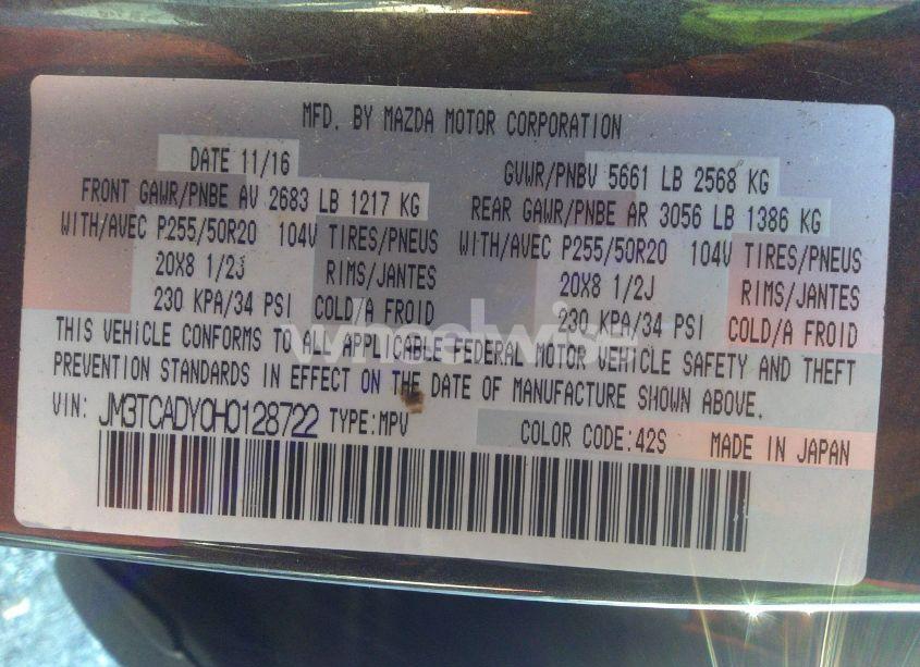 Photo 9 of 2017 Mazda Cx-9 GRAND TOURING (VIN JM3TCADY0H0128722)