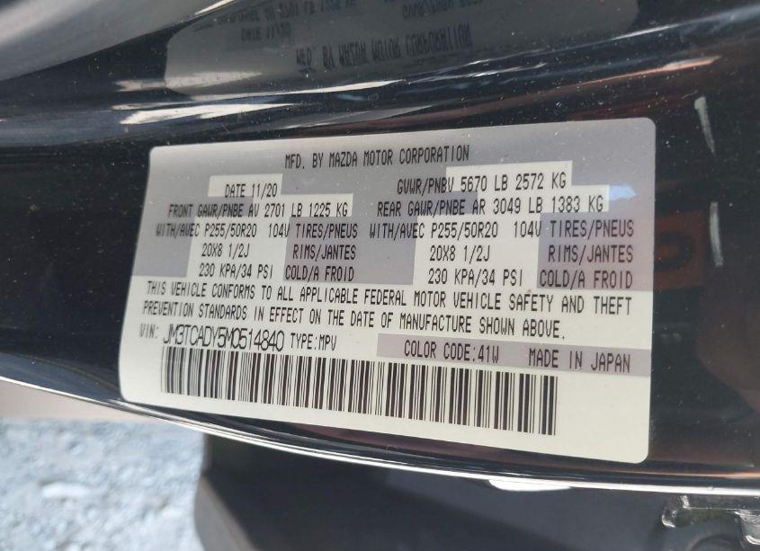 Photo 9 of 2021 Mazda Cx-9 GRAND TOURING (VIN JM3TCADY5M0514840)