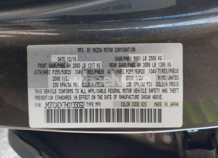 Photo 9 of 2017 Mazda Cx-9 GRAND TOURING (VIN JM3TCADY7H0133092)